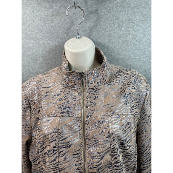 Abstract Print Full Zip‎ Jacket, Neutral Tones, Lightweight Coat - Picture 2 of 12